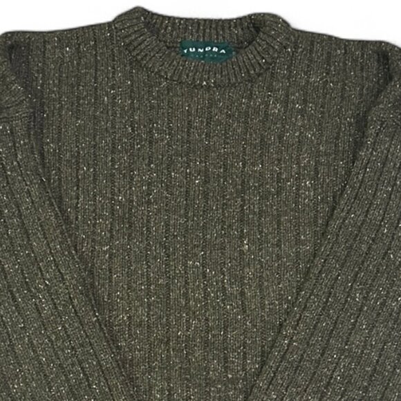 Vintage Tundra Canada Wool Silk Sweater XL Khaki Green Rib Knit Fisherman Cabin - Picture 3 of 6